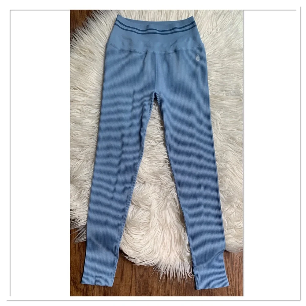 Free People Movement Varsity Stripe Ribbed Leggings Blue Size Medium